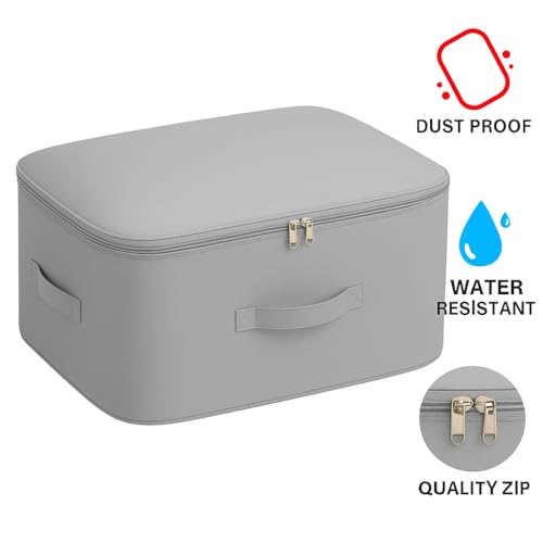 Image of Dustproof & Moisture-proof Storage Bag with Zippered Closure & Handle, Ultra Space Saving Self Compression Organizer, Comforter & Folding Bag for Storing Saree, Clothes (Grey, Pack - 6)