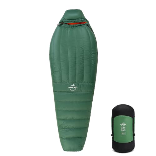 Saco de dormir momia OMVMO de plumas con 600 Fill Power, caja térmica para pies, portátil para camping todo el año miniatura 6