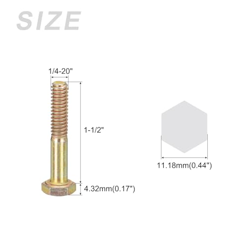 Image of METALLIXITY Hex Bolts (1 /4-20x1-1 /2 inch) 50Pcs, Carbon Steel Zinc Plated, Coarse Thread UNC Hex Head Screw Bolt - for Furniture Repair, Yellow