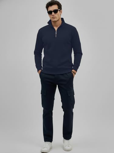 Image of LEOTUDE Men High Neck Zipper Full Sleeve Cotton Knitted Winter Sweater for Man (Color Black)
