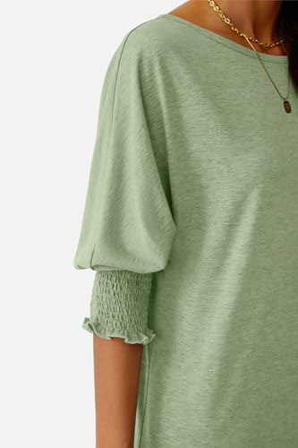 NORACORA 3/4 Sleeve Womens Tops Fall Clothes Casual Spring Summer Lightweight Loose Fit Basic Tunic Shirts Business Dressy Casual Blouses with Smocked Cuffs Grass Green XL — view 6