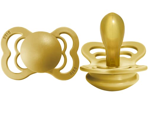 BIBS Supreme Baby Pacifiers | BPA-Free Natural Rubber Pacifier | Made in Denmark | Set of 2 Soothers (Mustard, 0-6 Months)