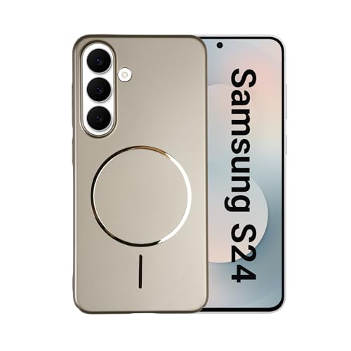 Image of AIBEX Ultra-Thin Mag-Saf Back Cover Case Compatible with Samsung S24| Slim Fit Scratch-Resistant Matte | Magnetic Wireless Charging | Microfibre Lining | Camera Protection (PC Material) - Gold