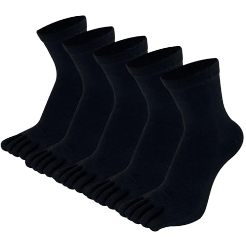 Toe Socks for Men Women - Five Finger Socks Cotton Crew Breathable for Athletic Running Sports 5 Pairs 9-13