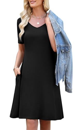 Image of WEACZZY Summer Dresses for Women 2026 V-Neck Casual T Shirt Dress Loose Short Sleeve Flowy Dresses with Pockets