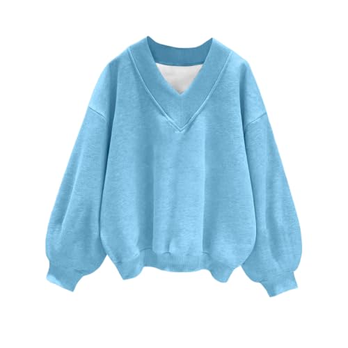 FULILYEO Womens V Neck Oversized Sweatshirt FleeceSweatshirt Winter Outfits