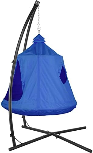 AthLike X-Shaped Hanging Tree Tent w/Swing Chair,Hammock Chair Stand Canopy w/Steel Frame,Indoor Outdoor Egg Basket Patio Seat w/Adjustable Solid Stand,Bedroom Porch Balcony Garden 330lb (Blue)
