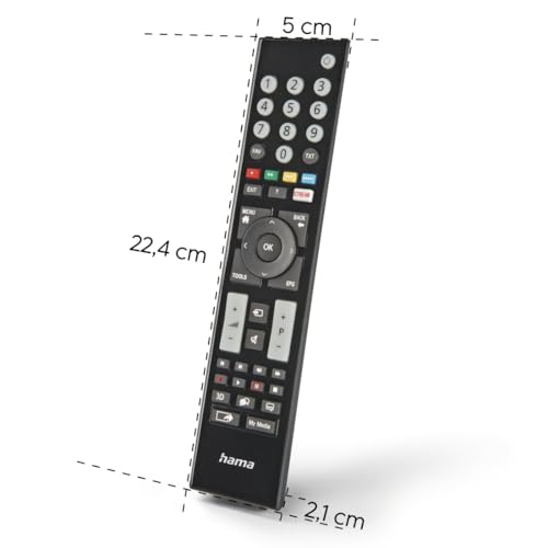 Hama Télécommande Universelle pour téléviseurs Grundig (Infrarouge, apprenante, Touches Lumineuses, Bouton Intelligent, Fonction Easy Mode, Touches principales ergonomiques, portée de 10 m) Noir