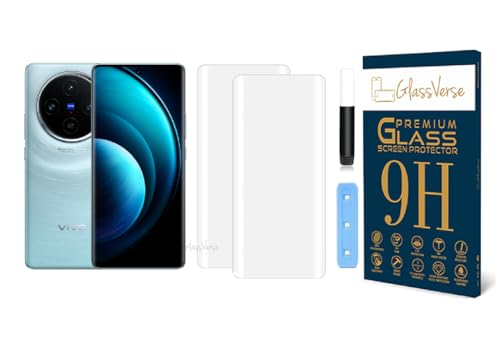 Image of GlassVerse Vivo X100 UV Tempered Glass Screen Protector. Pack Of 2 | 3D Curved Edge | 9H Hardness | Full UV Glue with UV Light | Anti-Scratch | Case Friendly | HD Clear. (6.78 Inches)