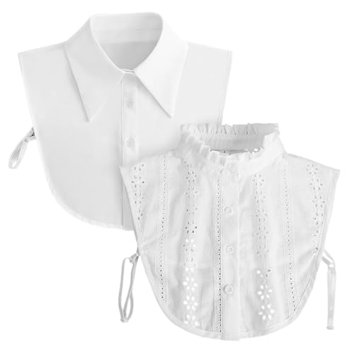 GYIOFAI 2 Pack Fake Collar Detachable White Detachable Half Shirt Blouse Top Elegant Shirt False Collar Business Fake Blouse for Women Girls One Size (White)