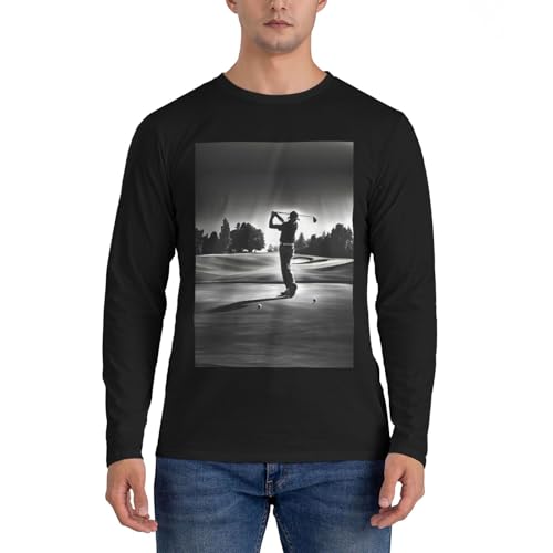 Chemise homme à manches longues imprimé golf noir et blanc : t-shirt léger EdWal décontracté