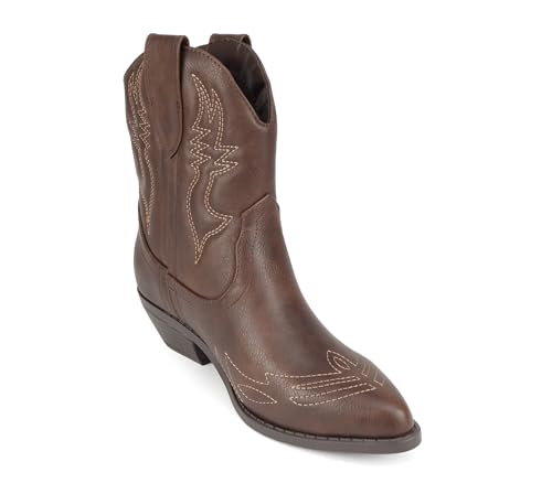 Image of Soda Women Cowgirl Cowboy Western Stitched Ankle Boots Pointed Toe Short Booties Rigging-S (Wide Fit Available)