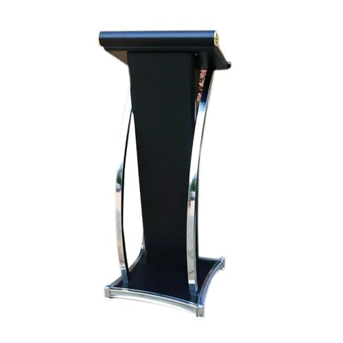 GdloWOoc Atril De Acero Inoxidable, Podio De Presentación con Amplia Superficie De Lectura, Podio Abierto para Eventos Y Presentaciones(Silver Pole+Black Podium)