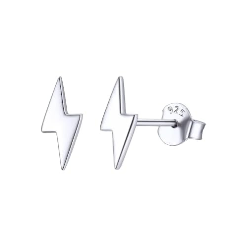 ChicSilver 925 Sterling Silver Stud Earrings Hypoallergenic, Dainty Simple Heart/Star/Moon/Lightning/Butterfly Earrings for Women with Gift Box Silver F.Lightning