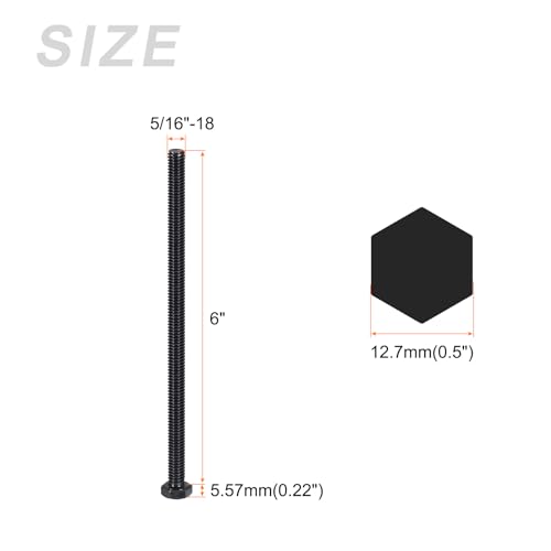Image of METALLIXITY Hex Head Bolts (5 /16-18 x 6 inch) 20Pcs, 304 Stainless Steel 18-8, Fully Threaded, External Hex Drive, Hex Head Screw Bolt, Black Oxide