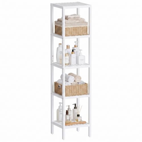 SMIBUY Bathroom Storage Shelf, 5-Tier Bamboo Rack Organizer, Multifunctional Shelving Unit for...