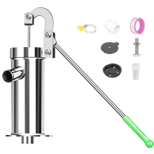 Veesper Pompe de puits à Main en Acier Inoxydable, Pompe à Eau Manuelle Fuite avec poignée et Accessoires rotatifs 360 °, Tire de l'eau Jusqu' 8 m Profondeur