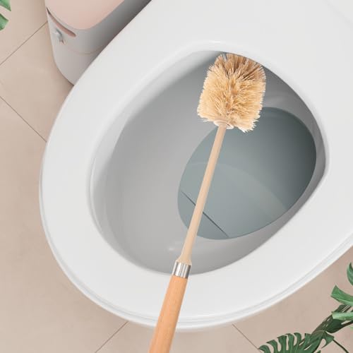 Image of Wooden Toilet Brush with Long Handle for Bathroom and Kitchen Cleaning Multipurpose Bowl Brush for Home Hotel Office Use Hanging Hole for Convenient Storage