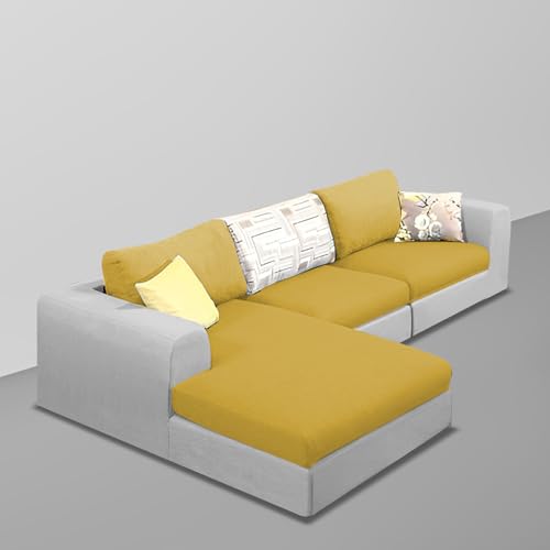 Image of Koza LHS 4 Seater L Shape Sofa Set for Living Room (Yellow Grey Fabric) Premium Fabric Sofa