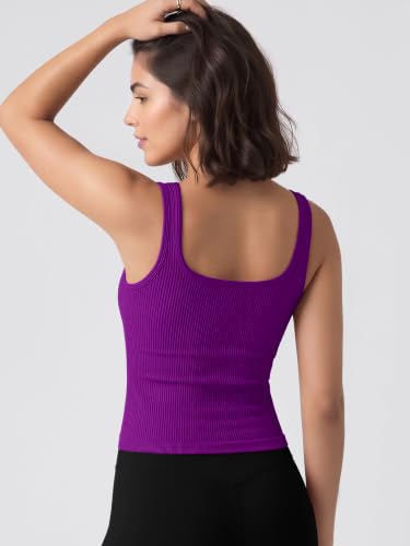 Image of ODODOS 3-Pack Seamless Square Neck Crop Tank for Women Ribbed Knit Soft Low Back Cropped Tops