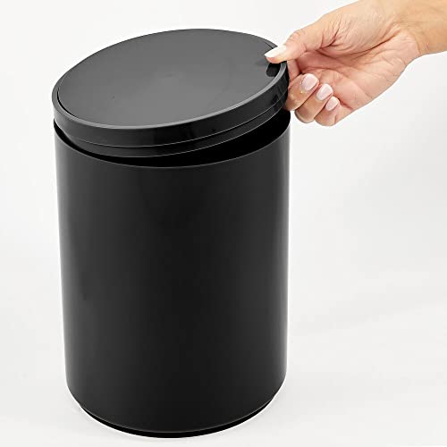 Image of mDesign Plastic Small Slim Round 1.7 Gallon /6.5 Liter Trash Can with Removable Swing Lid - Wastebasket, Garbage Container Basket Bin for Master /Guest Bathroom - Holds Rubbish /Recycle - Black
