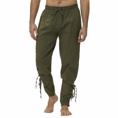 SHEYOW Hombre Pantalón Medieval Pantalones Largos de Lino Casual Estilo Punk Traje de Pirata Halloween (L, Verde)