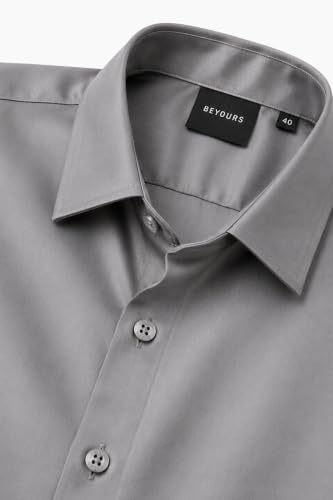 Image of BEYOURS Men's Full Sleeve Shirt Regular Fit Spread Collar 100% Cotton Satin Office & Formal.