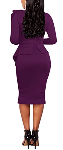 Image of Women's Fashion Peplum Bodycon Dresses Short Sleeve Bow Club Ruffle Pencil Party Dress