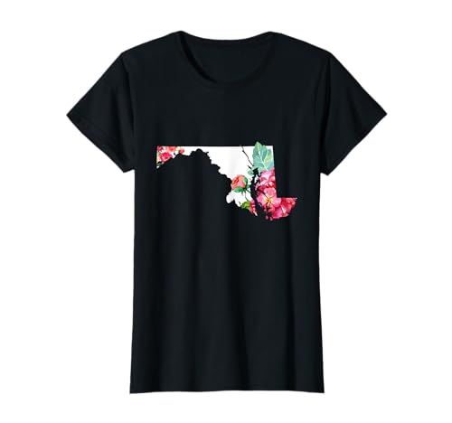 Maryland Vintage Rose State Map Orgullo Patriótico Floral Camiseta