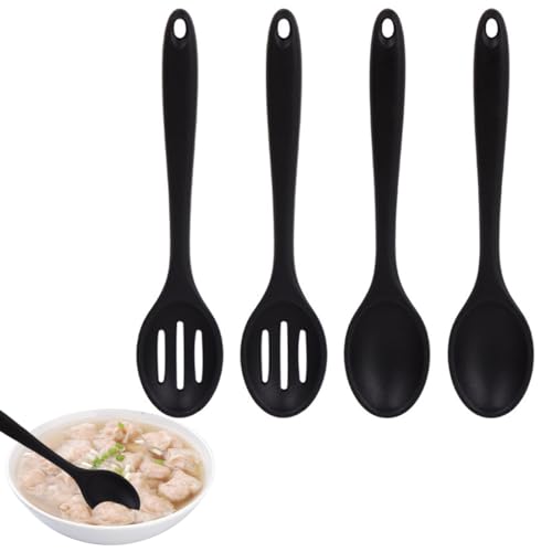 4 Pezzi Cucchiaio Silicone Cucina, Cucchiaio da Cucina per Mescolare, Cucchiaio Silicone Cucina Antiaderente Cucchiaio, Mestolo Cucina Silicone Grande per Cucinare, Cuocere, Mescolare e Servire