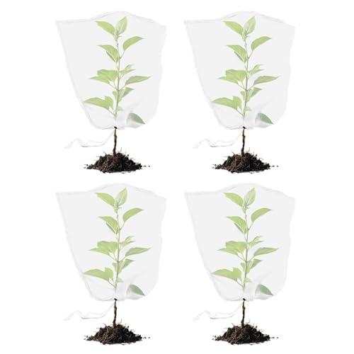 4Pcs Reusable Garden Netting with Adjustable Drawstring, 360° Bird Barrier Mesh, Breathable Mesh Plant Covers for Tomatoes, Blueberries & Potted Fruits(Size:39x59in)