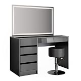 Vicco Tocador Sherry, Antracita Alto Brillo, 120 cm con Espejo LED y Taburete