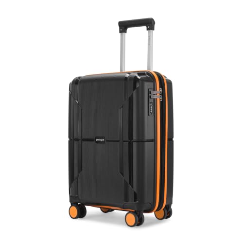 Image of Provogue Lumina Hard-Sided PP 55 Cm /Cabin Trolley Bag Small| Expandable Space with 8 Wheels Trolley Bags for Travel |Lightweight with Combination Lock|5 Year Warranty (Midnight Black /Fire Orange)