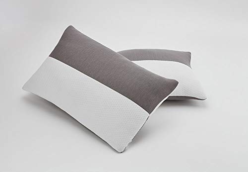 Image of Wakefit Microfiber Height Adjustable Hollow Fibre Sleeping Pillow with Zip | Set of 2 (White and Grey, 27 X 16 Inches)