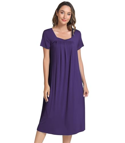 Image of NACHILA Women's Bamboo Viscose Nightgown Cooling Short Sleeve Sleepshirts | Tagless design, Stretchy nightshirt, Anti-pilling, Shrink-resistant, Lightweight moisture-wicking sleepwear for night sweats