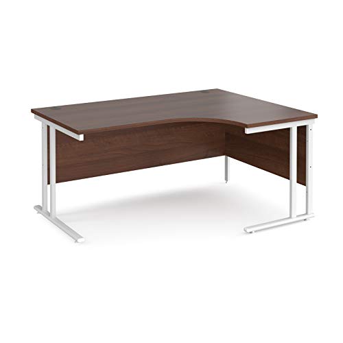 Mr Office Maestro 25 right hand ergonomic desk - white cantilever leg, Walnut, 1600