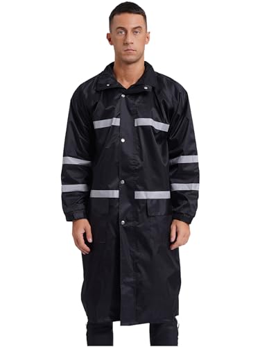 Linjinx Men's Raincoat Waterproof Long Rain Jacket Lightweight Rainwear Reflective Strips with Hooded