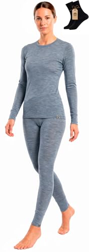 Image of MERINNOVATION Merino Wool Base Layer Set for Women 100% Merino Wool Thermal Underwear Sets Lite - Midweight Top Tank Bottom