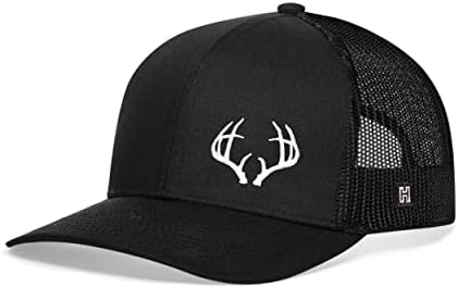 HAKA Buck Antler Embroidered Trucker Hat, Outdoor Hat for Men & Women, Adjustable Baseball Cap, Mesh Snapback, Golf Hat - Black