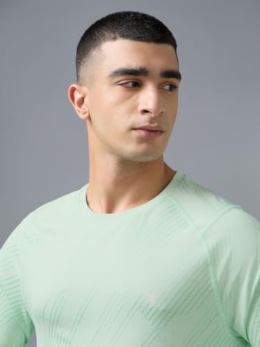 Image of TECHNOSPORT Men's Slim Fit All Over Print Jacquard Crew Neck Full Sleeve T-Shirt, Quick Dry Activewear Tee with UPF 50+ Sun Protection for Gym, Running, Sports & Everyday Wear