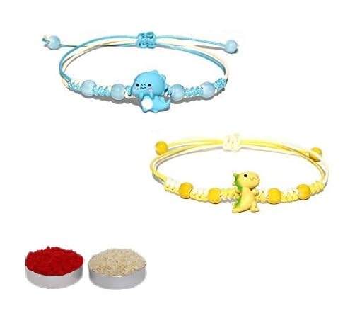 El Regalo 2PCs Cute Kids Dinosaur Rakhi for Little Brother or Sister- Colorful Dinosaur Fun Kids Rakhi with Roli Chawal in Rakhi Gift Box for Brother/Niece or Nephew (Option-2) (B0CDV373SF) Amazon Price History, Amazon Price Tracker