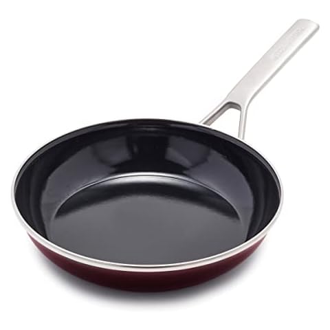 Merten & Storck European Crafted Steel Core Enameled Cookware, 9.5" Frying Pan Skillet, Induction, PFAS & PTFE Free, Dishwasher Safe, Oven & Broiler Safe, Merlot Red Cover