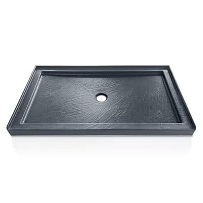 CKB 48 in. L x 32 in. W Center Drain Shower Base, Single Threshold Shower Pan with Slip Resistant Textured Surface, Gray