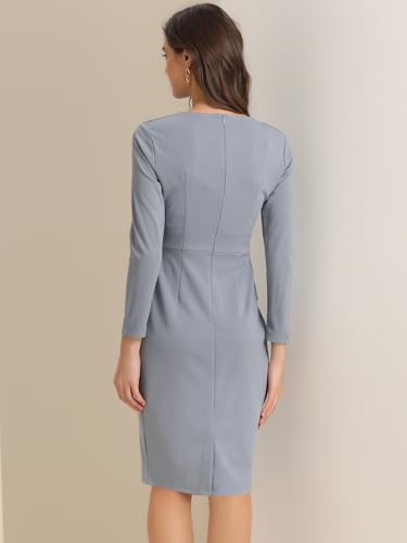 Image of Allegra K Women's Bodycon Dresses Round Neck Long Sleeve Casual Work Outfits Peplum Sheath Dress