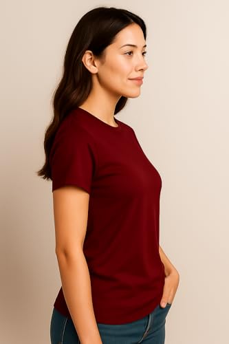 Image of Women's Solid Round Neck Half Sleeves Polyester T-Shirts, Moisture Wicking t-Shirt (Pack of 1)
