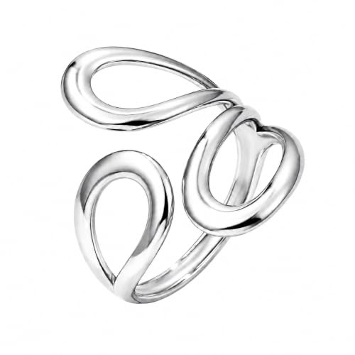 BelleFlair Bague Femme Argent, Bague Réglable Design Original, Bijou Large Ouvert en Acier Inoxydable, Résistant à l'eau, Style Unique, Cadeau Pour Femme