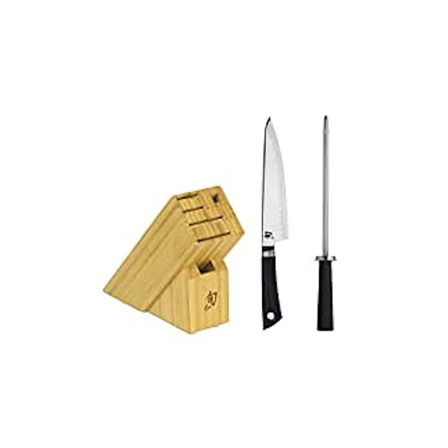 Shun Sora 3 Piece Build-A-Block Set, Includes 8" Chef's Knife, Honing Steel & Knife Block, Handcrafted Japanese Knife Set, VG10 Steel Edges and 420J Stainless Steel Blades, Balanced Handles