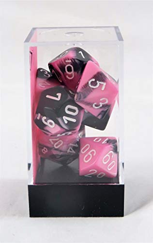 Chessex Polyhedral 7-Die Gemini Dice Set - Black-Pink With White Chx-26430 #TOP1