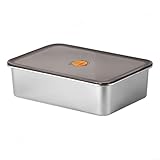 Contenedor de almacenamiento de carne de acero inoxidable con tapa, caja organizadora de refrigerador de gran capacidad con tapa de plástico sellada para frescura (30 x 21 x 8,5 cm)