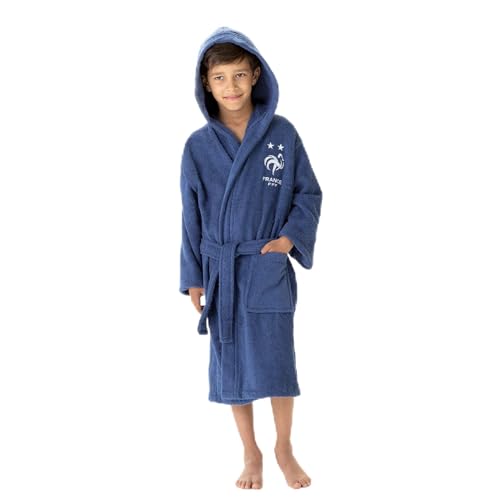 FFF Peignoir à Capuche Brodé Enfant Garçon 10 à 12 ans | 100% COTON certifié OEKO-TEX | Bleu